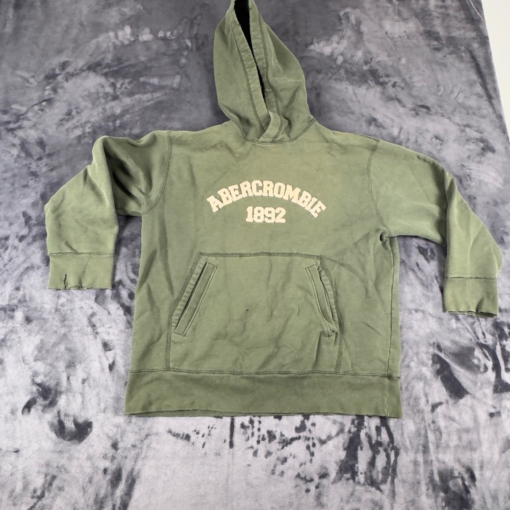 Abercrombie Hoodie Mens M Green 1892 Applique Logo Long Sleeve Distressed